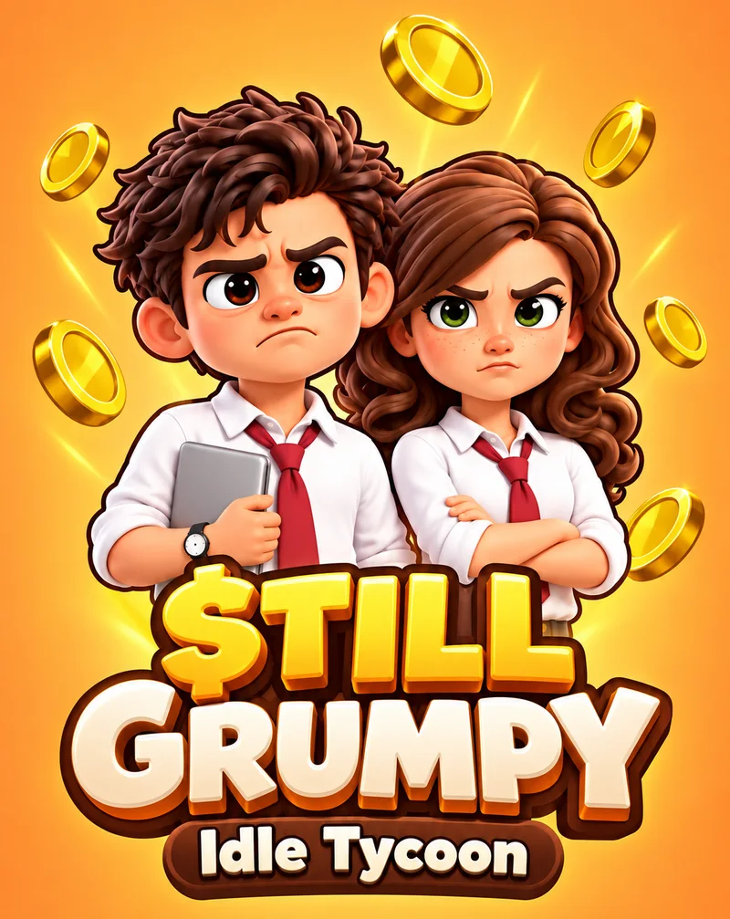 Still Grumpy: Idle Tycoon key art with two grumpy investors and gold coins